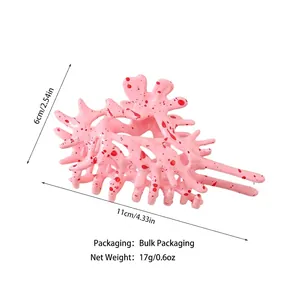 Pink and red marble hair claw clip for women, size 11cm by 6cm, lightweight resin accessory