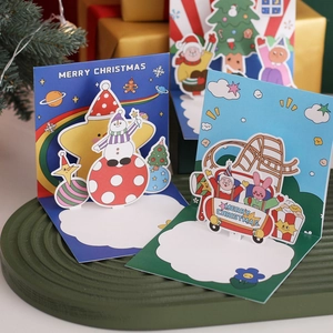 Weihnachten 3D Pop-up Grußkarten süße Cartoon Feiertag Nachrichten Karten mit Umschlägen