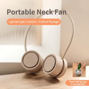 Portable Hanging Neck Fan Bladeless ABS Silicone USB Rechargeable Aromatherapy Foldable Adjustable Speeds Personal Cooling Outdoor Travel