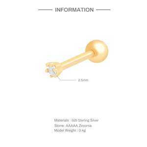 Detail specifications of 925 sterling silver earring with 2.5mm AAAAA zircon stone