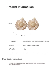 Spécifications de taille pour boucles d'oreilles fleur en dentelle et raphia avec tige en argent