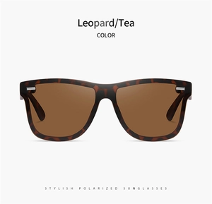 Front view of stylish leopard print polarized sunglasses with tea colored lenses