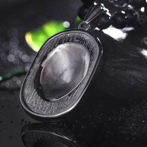Punk style stainless steel lion head pendant with black hematite bead chain necklace