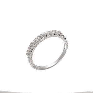Minimalist silver double-row diamond ring with wave texture and sparkling zircons