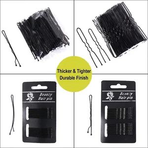 Minimalist black metal hair clips set with U-shaped and wave bobby pins on display card