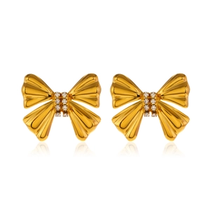 Orecchini a fiocco in acciaio inossidabile placcato oro 18K con cristalli brillanti