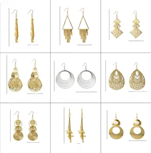 Detailed size and weight chart for nine bohemian geometric layered dangle earrings