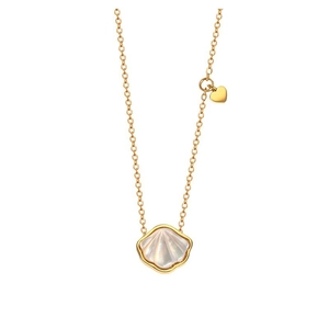 Vintage gold shell pendant necklace with mother of pearl and small heart charm detail