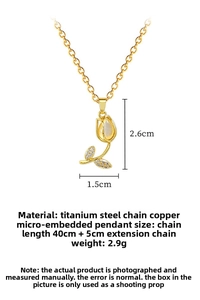 Detailed specs of tulip necklace with cat eye stone and cubic zirconia inlay