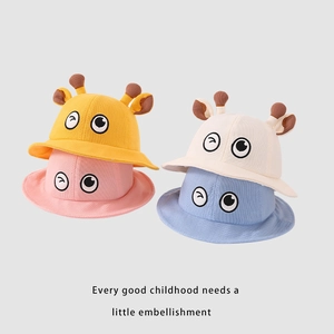 Chapeau Bob Girafe Dessin Animé Yeux Clignotants Protection Solaire Mélange Coton Pour Enfants Accessoire De Plein Air