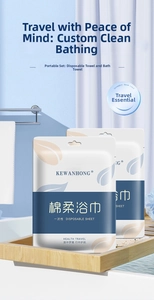 Thickened disposable bath towels in individual blue and white travel packaging