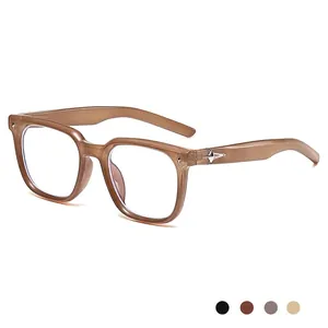 Neutral tea-brown full-frame sunglasses with star rivets on a pure white background