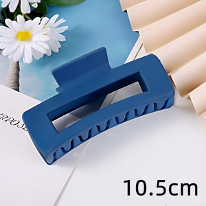 Detail of 10.5cm matte navy blue rectangular hair claw clip for thick hair styling