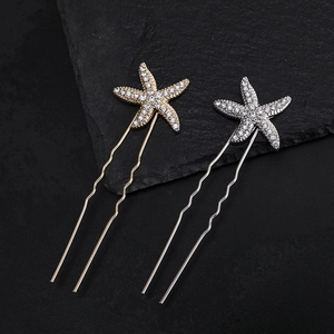 Elegant starfish alloy U-shaped hair pins with sparkling rhinestones in gold and silver