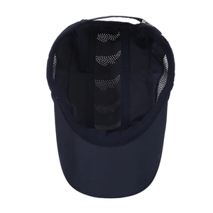 Quick-dry navy blue baseball cap with laser-cut holes and breathable mesh panels