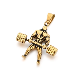 Goldener Muskelmann-Hantel-Anhänger, Fitness-Schmuck aus Edelstahl im Hip-Hop-Stil für Herren
