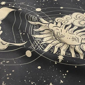 Celestial sun and moon tapestry with high-definition star patterns and fabric texture