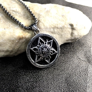 Vintage Egyptian Horus stainless steel pendant with hexagram star on long necklace chain