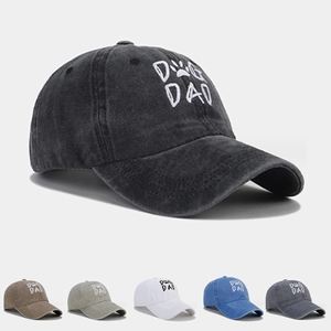Unisex vintage washed cotton baseball hat with Dog Dad embroidery in six colors