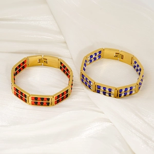Golden titanium steel bracelet with double-row natural stone abacus beads on silk background