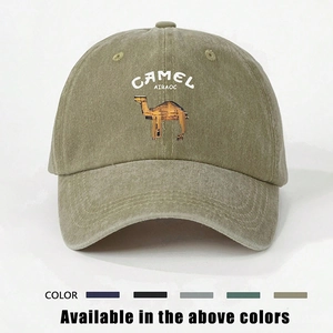 Casquette de baseball en coton délavé ajustable avec logo chameau en vert armée