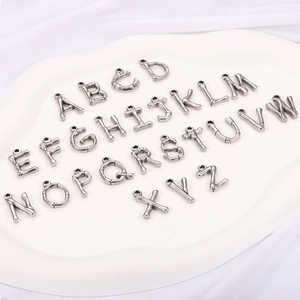 Silver stainless steel bamboo texture alphabet pendants A-Z set for DIY jewelry making