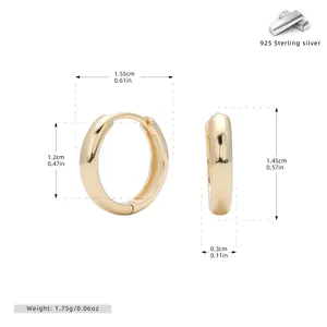 Detailed size chart for 925 sterling silver hoop earrings with precise dimensions