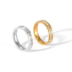 Minimalist 18K gold and silver stainless steel rings with sparkling cubic zirconia inlay