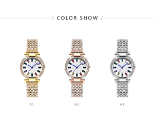 Détails de montres de luxe pour femmes avec index colorés et bracelets ornés de cristaux