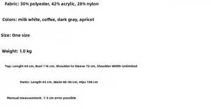 Detailed size chart for women casual knit sweater and shorts set with dimensions