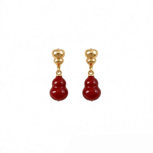 Elegant 18k gold plated red gourd earrings set on a minimalist white background