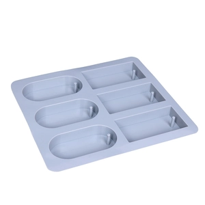 Moule en silicone à 6 cavités ovales et rectangulaires avec des colonnes verticales intégrées