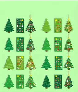 DIY Christmas tree sticker set featuring 8 distinct designs with festive holiday patterns