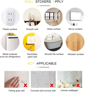 Surface compatibility guide for heart stickers showing suitable and unsuitable walls