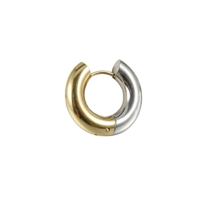 Minimalist two-tone stainless steel hoop earrings with gold and silver polished finish