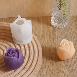 3D tulip rose flower silicone mold set for DIY handmade candles and soaps on wood tray