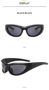 Front and side view of Y2K matte black sports sunglasses for a stylish cycling look