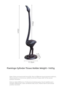 Detailed view of the 43cm flamingo cast iron paper towel holder with dimension specifications