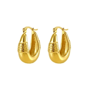 Bohemian U-shaped gold plated titanium steel hoop earrings with geometric diamond texture