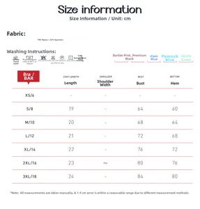 Size guide for yoga sports bra showing measurements in cm from XS to 3XL for ideal fitness fit