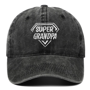 Berretto da baseball in cotone nero lavato vintage con ricamo Super Grandpa