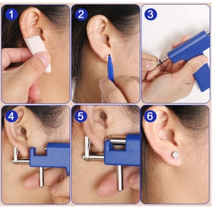 6-step professional stainless steel ear piercing gun kit user guide for safe piercing