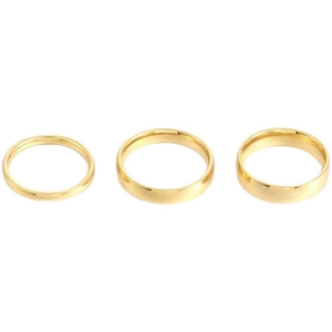 Set of three polished 18K gold-plated stainless steel rings in varied band widths