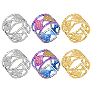 Hammered texture geometric open rings in silver, gold and rainbow finishes