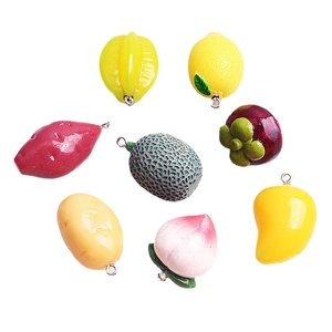 Set of 8 colorful resin fruit charms including peach and lemon for DIY jewelry making