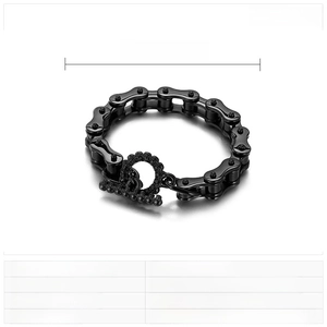 Detail of 67g heavy stainless steel bike chain bracelet with 220x12mm T-clasp black finish
