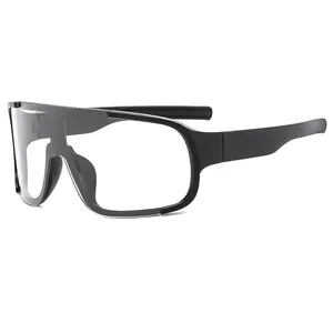Outdoor cycling goggles with matte black frame and wide protective lens for sports