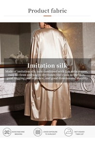 Detail of champagne gold imitation silk robe showing satin texture and draping