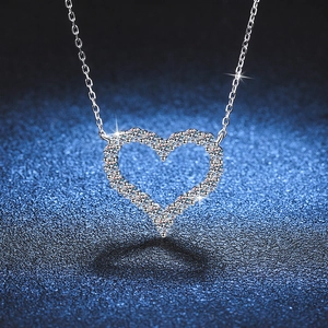 925 Sterling Silver Heart Pendant Necklace Sparkling Moissanite Clavicle Chain Romantic Jewelry Gift For Women Wedding Party
