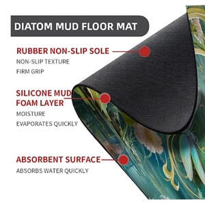 Vue détaillée en coupe montrant la structure absorbante à trois couches du tapis en diatomite